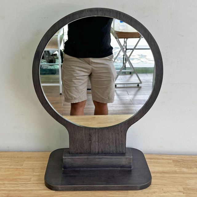 Gương trang điểm tròn để bàn màu gỗ nâu lau GNG007