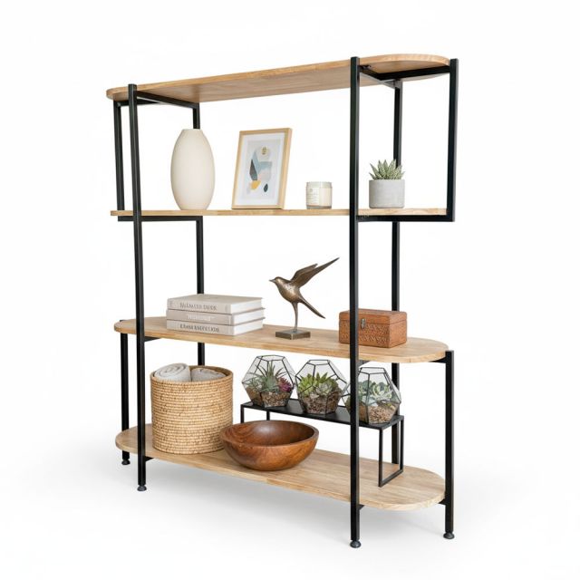 Kệ trang trí khung sắt gỗ tự nhiên hình Oval KTB68132