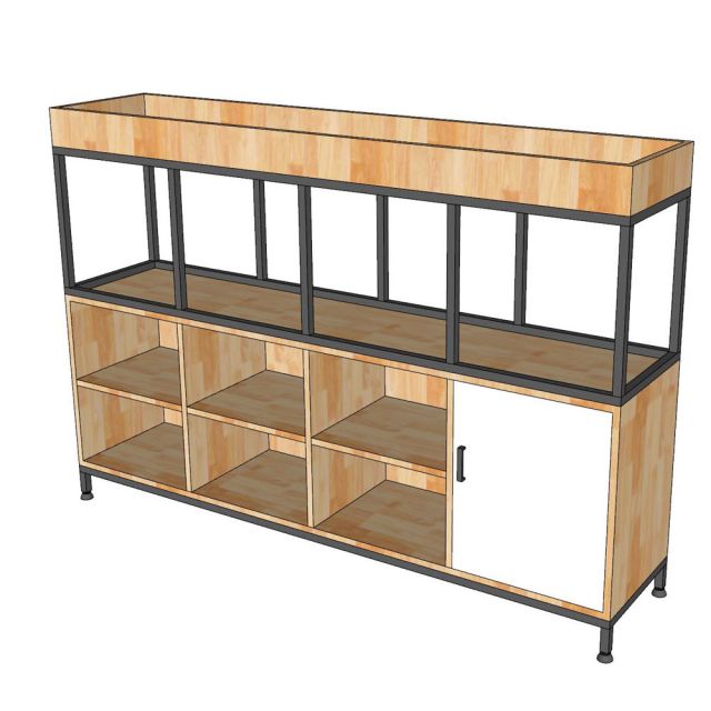 Kệ trang trí văn phòng khung sắt gỗ cao su có khay để cây cảnh TK053