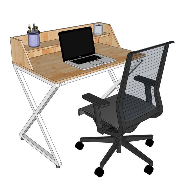 Bàn học chữ X liền kệ 100x60cm gỗ cao su FD68078