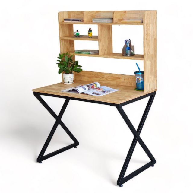Bàn học liền kệ sách 100x60x145cm chân sắt chữ X lắp ráp FD68054 Bàn học liền kệ sách 100x60x145cm chân sắt chữ X lắp ráp FD68054