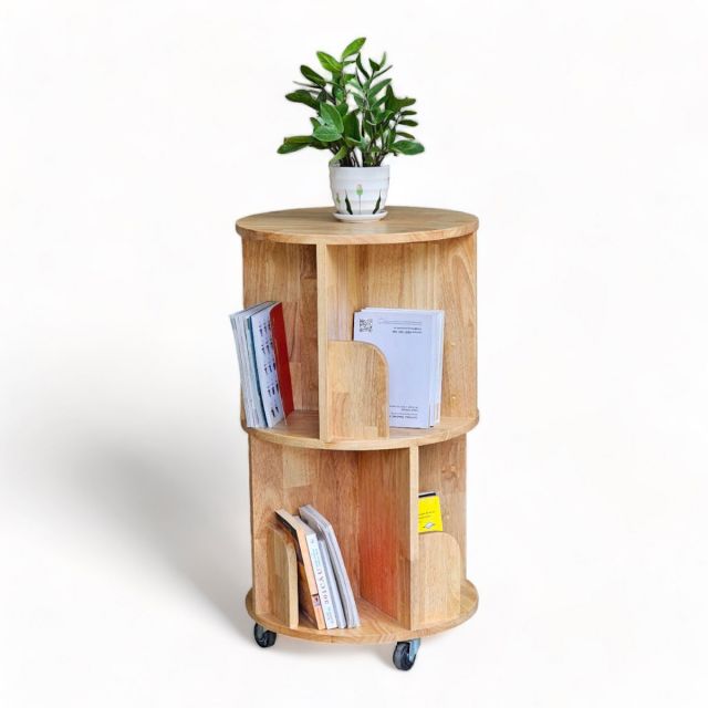 Kệ sách gỗ di động nhỏ gọn hình tròn 2 tầng KS68198 Kệ sách gỗ di động nhỏ gọn hình tròn 2 tầng KS68198