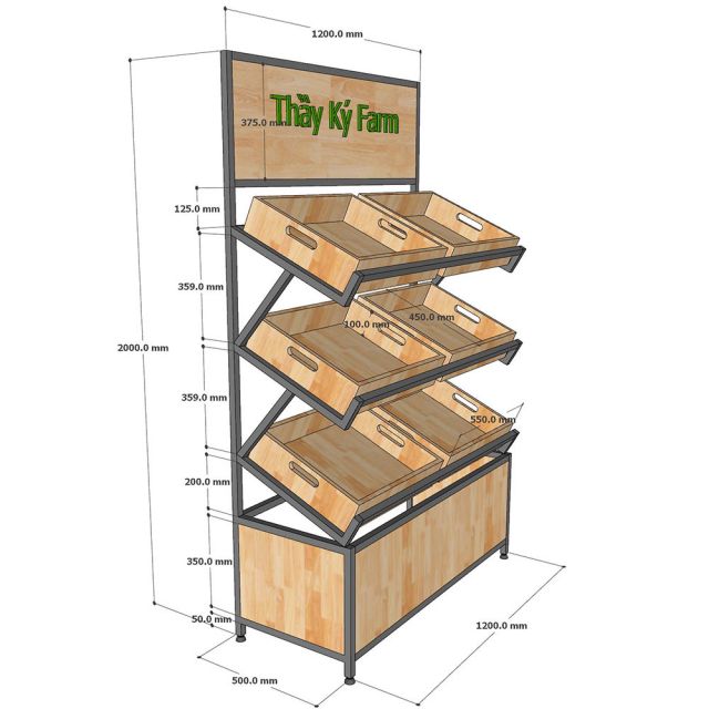Kệ shop trái cây 120x50x200cm gỗ cao su KTB68226
