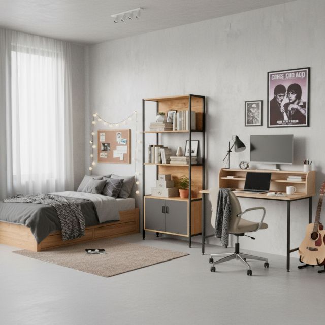 Kệ trang trí có tủ 74x30x170cm gỗ cao su KTT68041