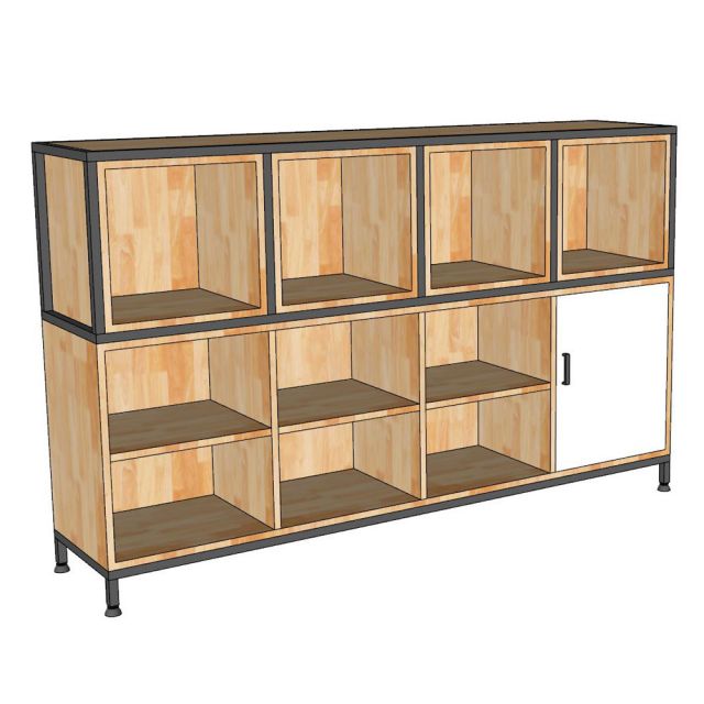 Kệ hồ sơ thấp văn phòng gỗ cao su chân sắt TK055