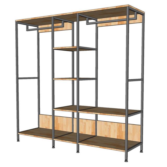 Kệ Treo Quần Áo Khung Sắt Gỗ Cao Su Nhiều Tầng - TK037