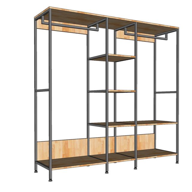Kệ Treo Quần Áo Khung Sắt Gỗ Cao Su Nhiều Tầng - TK037