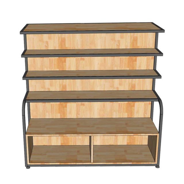 Kệ trưng bày sản phẩm ngăn 2 bê khung sắt gỗ cao su TK047
