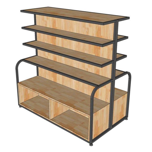 Kệ trưng bày sản phẩm ngăn 2 bê khung sắt gỗ cao su TK047