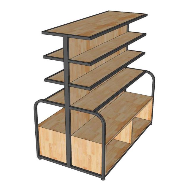 Kệ trưng bày sản phẩm ngăn 2 bê khung sắt gỗ cao su TK047
