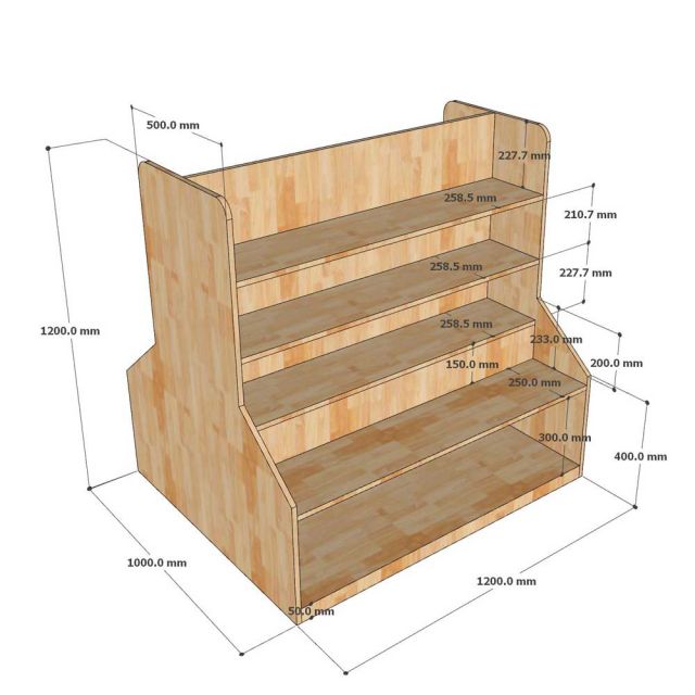Kệ trưng bày sản phẩm 120x100x120cm gỗ cao su KTB68228