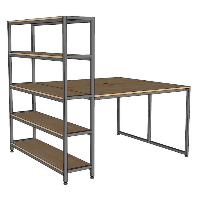 Bàn cụm 2 liền kệ gỗ cao su khung sắt lắp ráp TK071