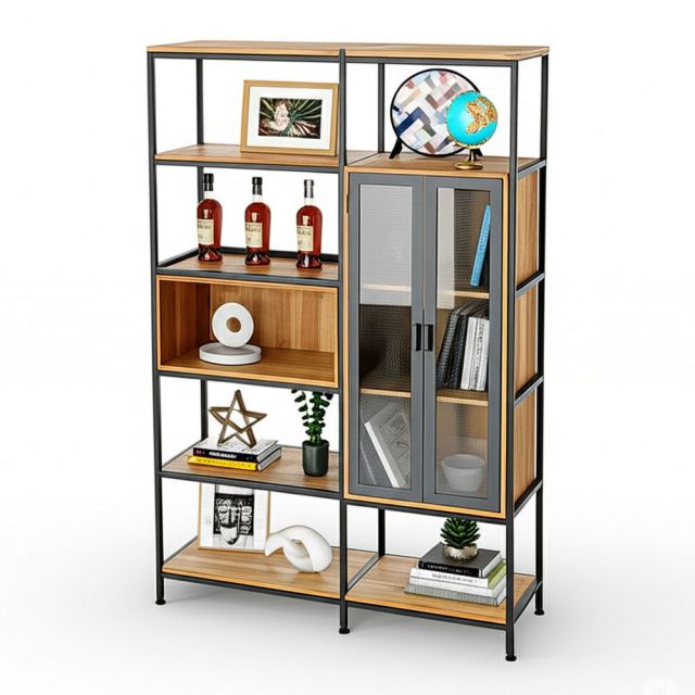 Kệ trang trí tủ kính 130x40x200cm gỗ cao su khung sắt KTB68215