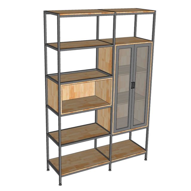 Tủ kệ trang trí gỗ cao su khung sắt TK070