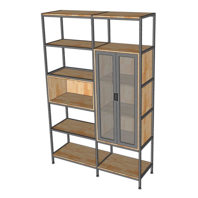 Tủ kệ trang trí gỗ cao su khung sắt TK070