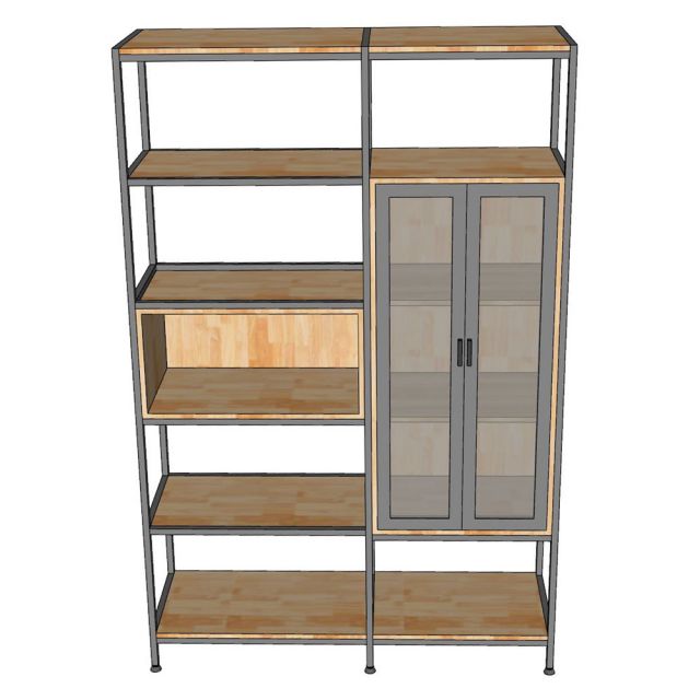 Tủ kệ trang trí gỗ cao su khung sắt TK070