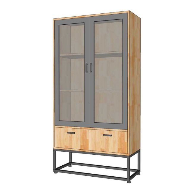 Tủ trang trí cửa kính 80x35x155 gỗ cao su KTB68213