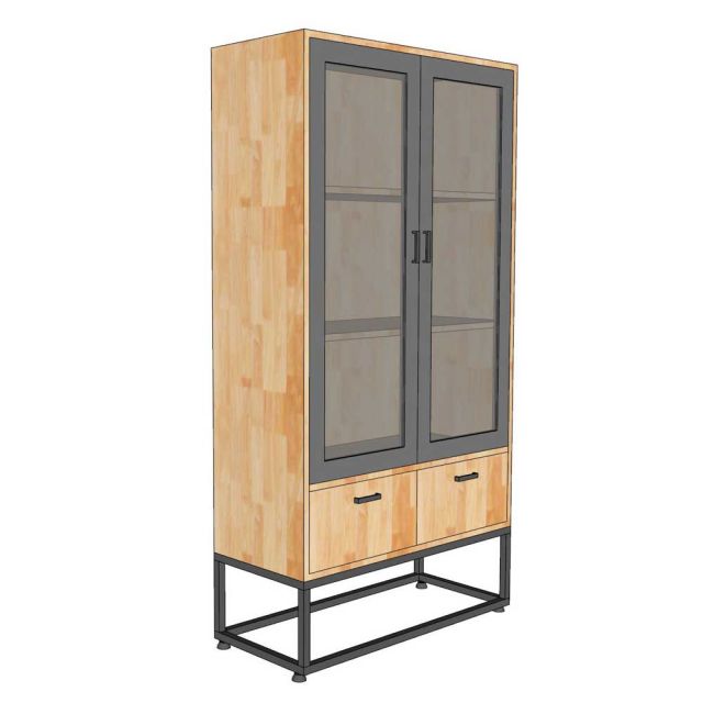 Tủ trang trí cửa kính 80x35x155 gỗ cao su KTB68213