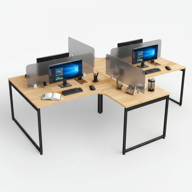 Bàn cụm 4 chỗ 280x240cm gỗ cao su chân sắt hệ Slean HBSL033