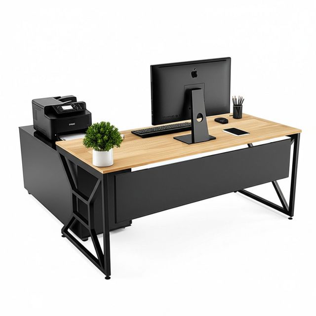 Bàn giám đốc 160x70cm kèm tủ rời gỗ cao su chân sắt lắp ráp BGD68071 Bàn giám đốc 160x70cm kèm tủ rời gỗ cao su chân sắt lắp ráp BGD68071