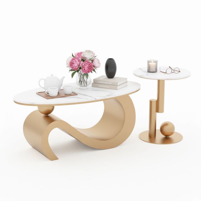 Bàn sofa đôi  SOTA mặt đá chân sắt TT68245