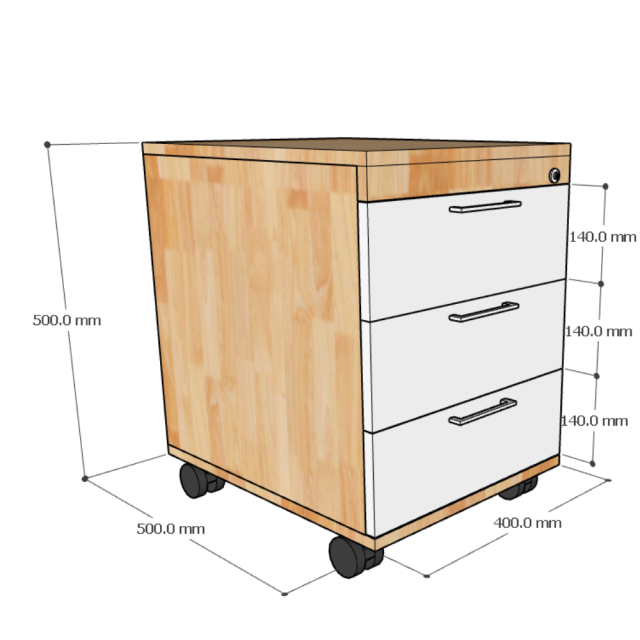TCN68018 - Tủ hồ sơ cá nhân màu đen gỗ cao su 3 ngăn kéo - 50x40x50 (cm)
