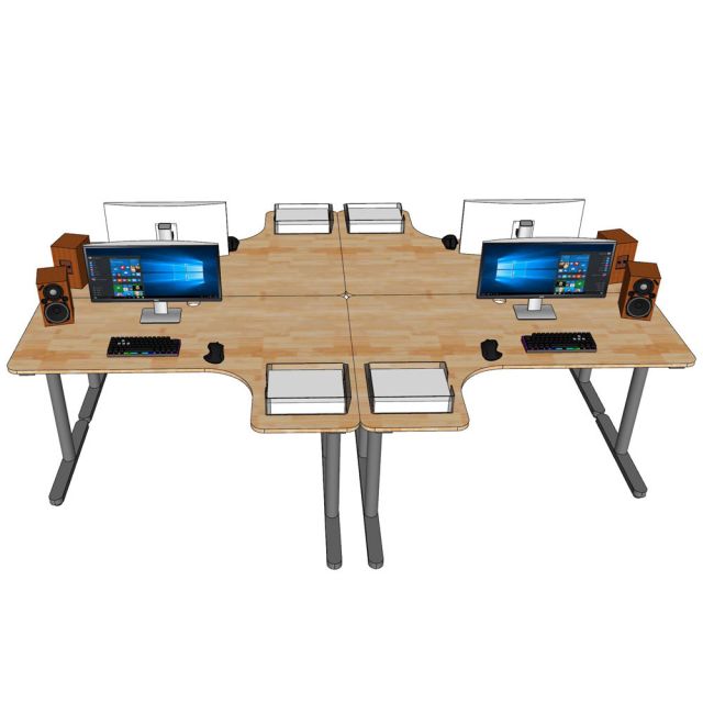 Cụm bàn 4 người ngồi góc L 200x140cm gỗ cao su chân sắt hệ TIO HBTO015