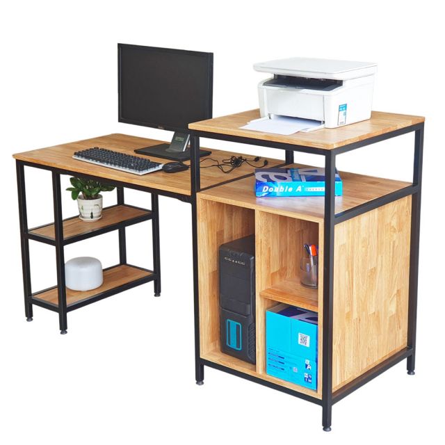 Bàn máy tính liền kệ gỗ cao su khung sắt COD68051 Bàn máy tính liền kệ gỗ cao su khung sắt COD68051