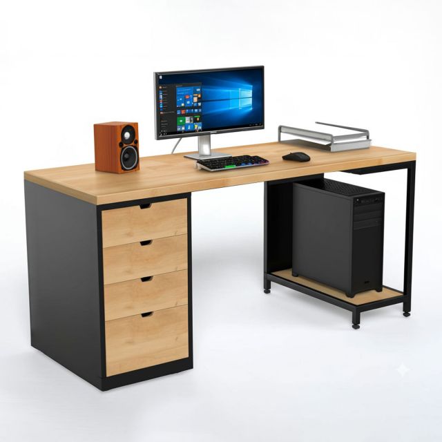 Bàn máy tính 160x70cm chạy viền dày 34mm có kệ để CPU COD68052 Bàn máy tính 160x70cm chạy viền dày 34mm có kệ để CPU COD68052
