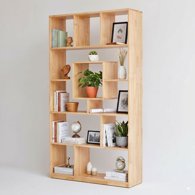 Kệ sách 5 tầng 100x30x180cm gỗ cao su KS68206 Kệ sách 5 tầng 100x30x180cm gỗ cao su KS68206