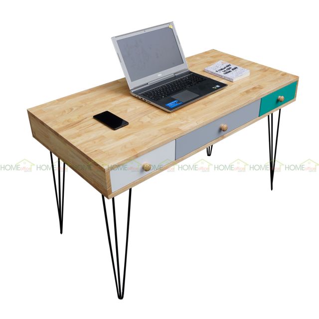 Bàn làm việc có 3 ngăn kéo 120x60cm chân sắt Hairpin BD68035 Bàn làm việc có 3 ngăn kéo 120x60cm chân sắt Hairpin BD68035