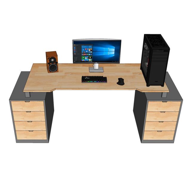 Bàn Gaming 160x70cm 2 hộc tủ gỗ cao su khung sắt GD68066