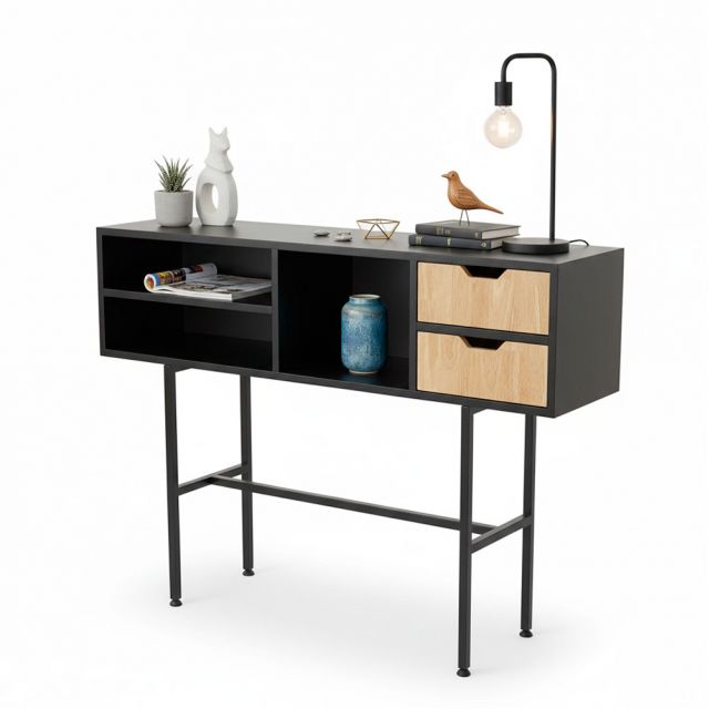 Bàn console 120x30x85cm gỗ cao su chân sắt CST060