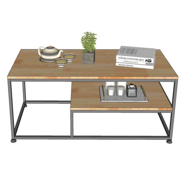 Bàn trà phòng khách 100x50cm gỗ cao su khung sắt TK125