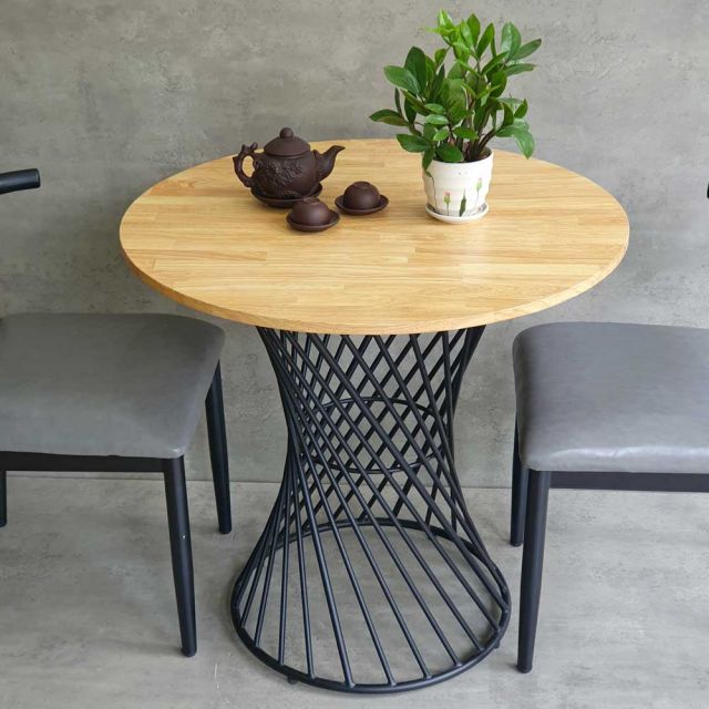 Bàn cafe tròn 80cm gỗ cao su chân sắt nghệ thuật CFD68177
