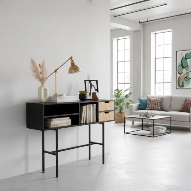 Bàn console 120x30x85cm gỗ cao su chân sắt CST060
