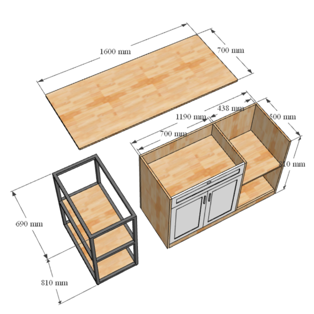  Bàn đảo bếp 160x70x81cm gỗ cao su KISL007