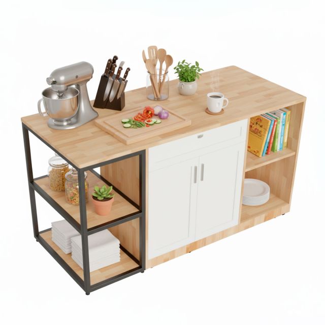 Bàn đảo bếp 160x70x81cm gỗ cao su KISL007  Bàn đảo bếp 160x70x81cm gỗ cao su KISL007