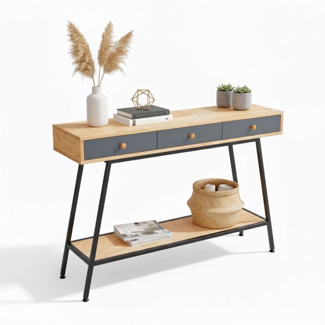 Bàn trang trí console 120x30x85cm có ngăn kéo chân sắt CST062