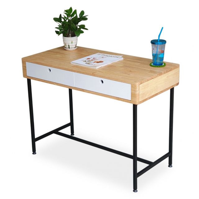 Bàn làm việc có ngăn kéo mini 100x50cm gỗ cao su chân sắt BD68103 Bàn làm việc có ngăn kéo mini 100x50cm gỗ cao su chân sắt BD68103