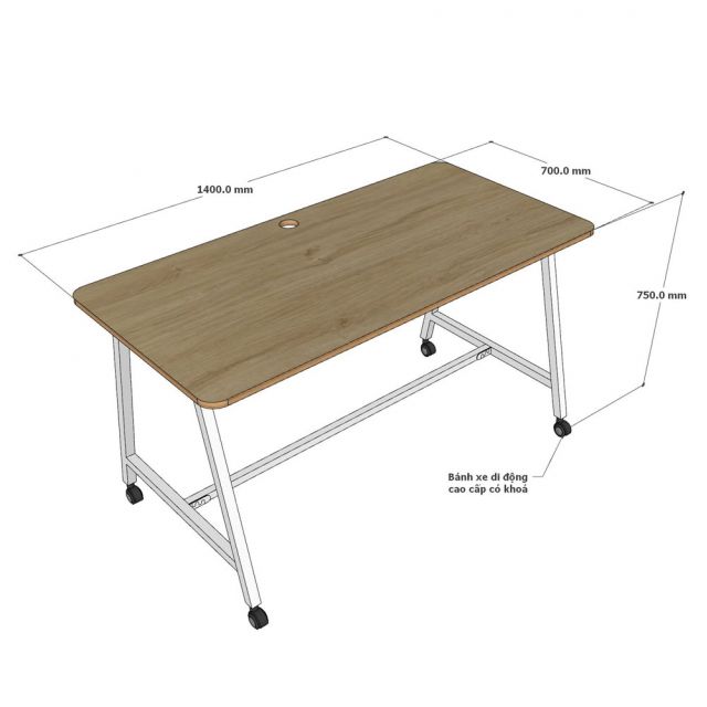 Bàn làm việc di động 140x70cm gỗ cao su chân sắt FOS016