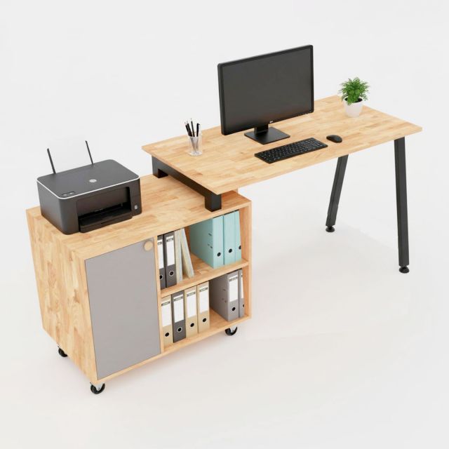 Bàn làm việc liền tủ 180x60cm gỗ cao su BD68159