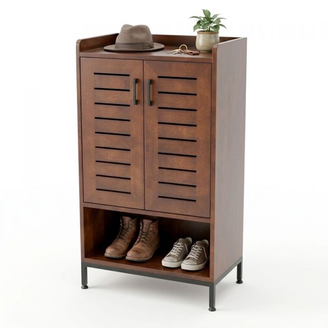 Tủ để giày 2 cánh 60x35x112cm gỗ cao su chân sắt KTB68141