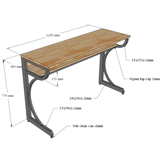 Bàn Học Sinh Gỗ Khung Sắt Lắp Ráp TK216