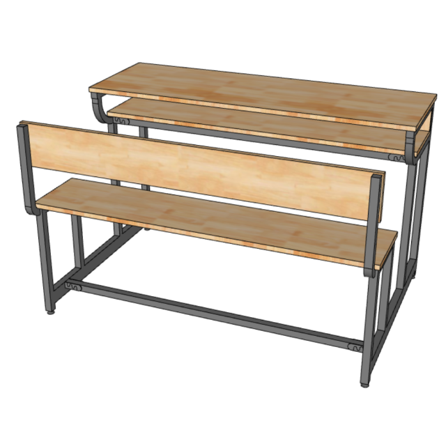 Bàn học liền ghế lắp ráp 120x80cm gỗ cao su PSD040