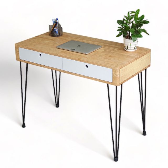 Bàn làm việc có ngăn kéo 100x60cm gỗ cao su chân sắt Hairpin BD68105 Bàn làm việc có ngăn kéo 100x60cm gỗ cao su chân sắt Hairpin BD68105