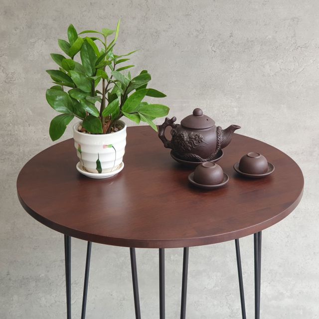 Bàn cafe mặt tròn 60cm gỗ cao su chân sắt Hairpin CFD68190