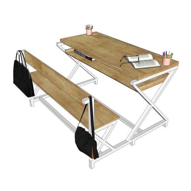 Bàn Học Sinh Liền Ghế Trường Nội Trú 120x100cm Gỗ Cao Su TK232