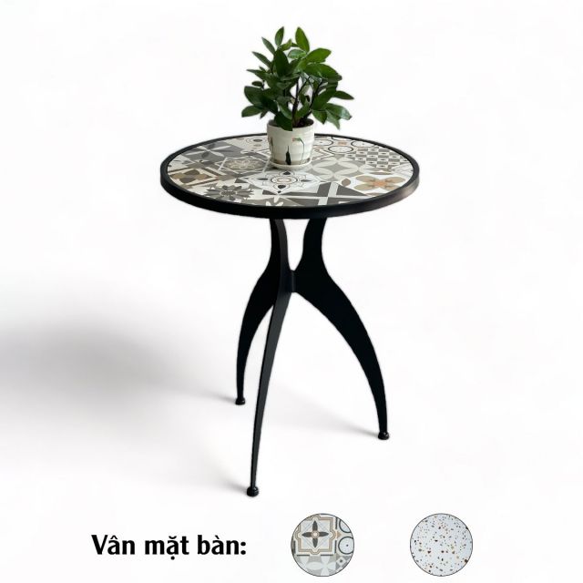 Bàn cafe tròn 60cm gạch men chân sắt nghệ thuật CFD68191 Bàn cafe tròn 60cm gạch men chân sắt nghệ thuật CFD68191