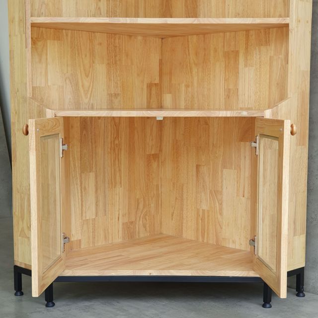 Tủ kệ góc tường 70x70x140cm gỗ cao su chân sắt KGT68023